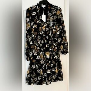 NWT Lucy Paris black Floral  long sleeve lined dress women’s size small